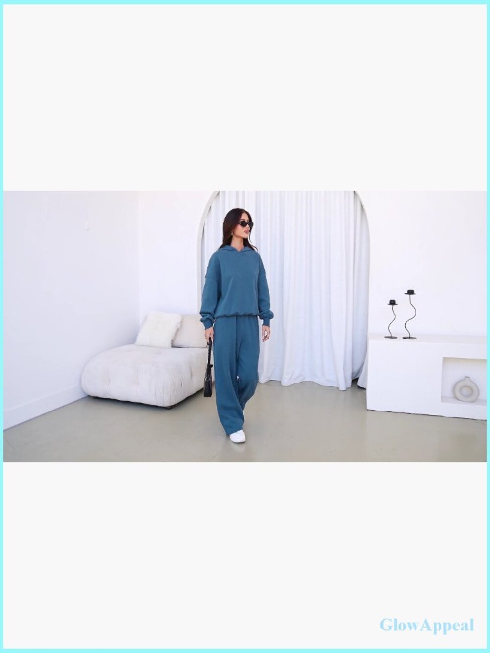 Women's 2 Piece Sweatsuit Set Hoodie and Wide Leg Pants with Pockets - Picture 7 of 7